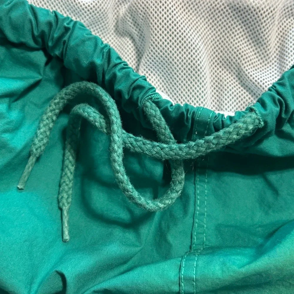 Vintage Lands End Mens Green Purple Striped Cotton Swim Trunks Large 36-38 27261